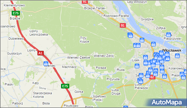 mapa Wieniec-Zdrój, Wieniec-Zdrój na mapie Targeo