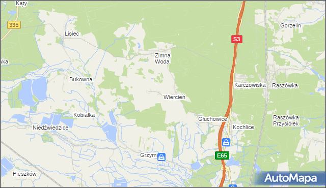 mapa Wiercień gmina Lubin, Wiercień gmina Lubin na mapie Targeo