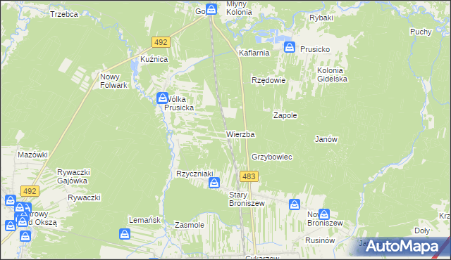 mapa Wierzba gmina Nowa Brzeźnica, Wierzba gmina Nowa Brzeźnica na mapie Targeo