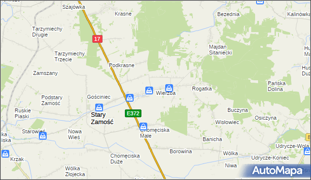 mapa Wierzba gmina Stary Zamość, Wierzba gmina Stary Zamość na mapie Targeo