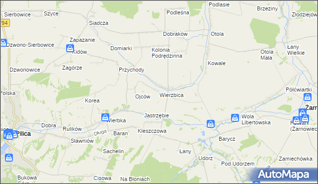 mapa Wierzbica gmina Pilica, Wierzbica gmina Pilica na mapie Targeo
