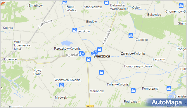 mapa Wierzbica powiat radomski, Wierzbica powiat radomski na mapie Targeo