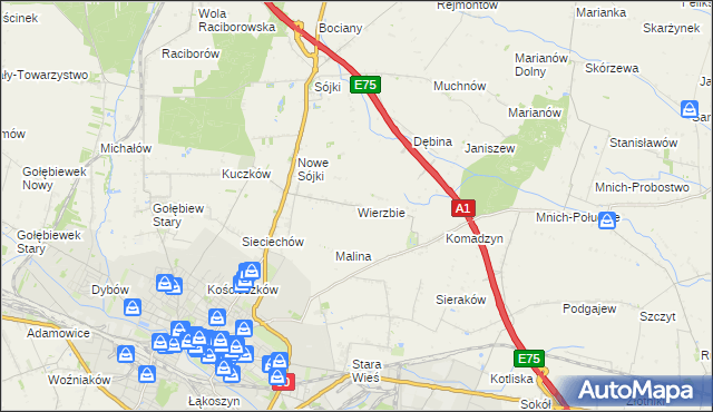 mapa Wierzbie gmina Kutno, Wierzbie gmina Kutno na mapie Targeo