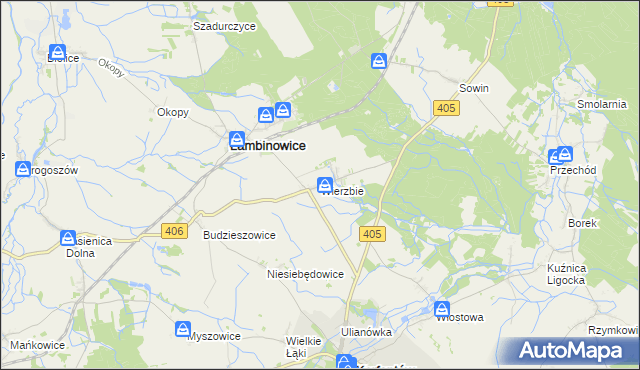 mapa Wierzbie gmina Łambinowice, Wierzbie gmina Łambinowice na mapie Targeo