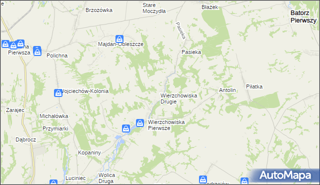 mapa Wierzchowiska Drugie gmina Modliborzyce, Wierzchowiska Drugie gmina Modliborzyce na mapie Targeo