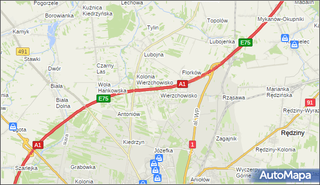 mapa Wierzchowisko gmina Mykanów, Wierzchowisko gmina Mykanów na mapie Targeo