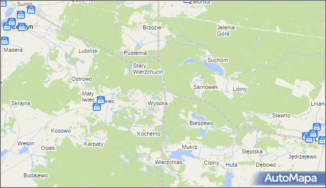 mapa Wierzchucin gmina Cekcyn, Wierzchucin gmina Cekcyn na mapie Targeo