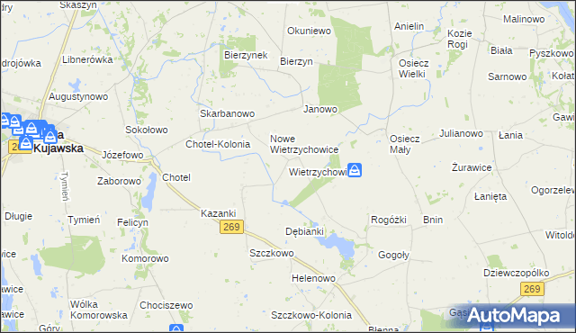 mapa Wietrzychowice gmina Izbica Kujawska, Wietrzychowice gmina Izbica Kujawska na mapie Targeo