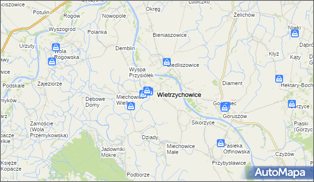 mapa Wietrzychowice powiat tarnowski, Wietrzychowice powiat tarnowski na mapie Targeo