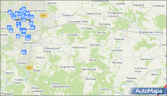 mapa Wiktorów gmina Bełchatów, Wiktorów gmina Bełchatów na mapie Targeo