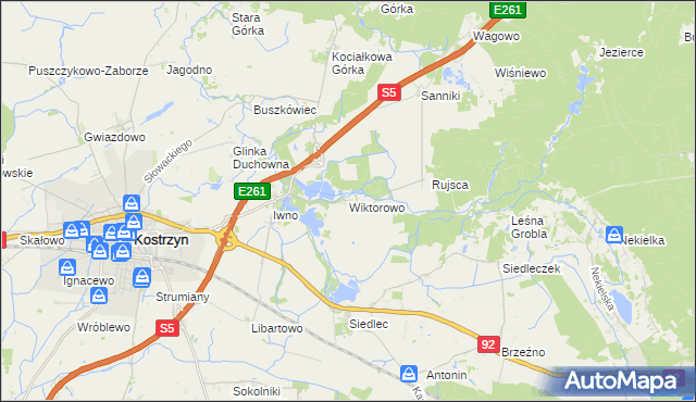 mapa Wiktorowo gmina Kostrzyn, Wiktorowo gmina Kostrzyn na mapie Targeo