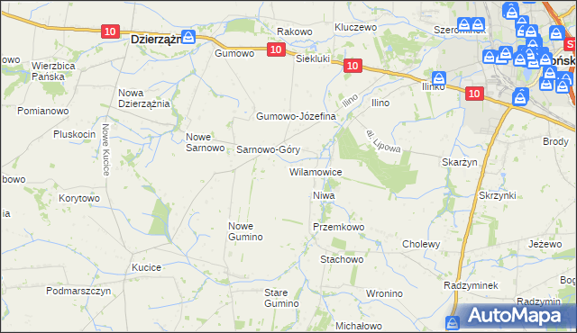 mapa Wilamowice gmina Dzierzążnia, Wilamowice gmina Dzierzążnia na mapie Targeo