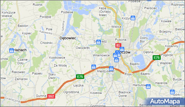mapa Wilamowice gmina Skoczów, Wilamowice gmina Skoczów na mapie Targeo