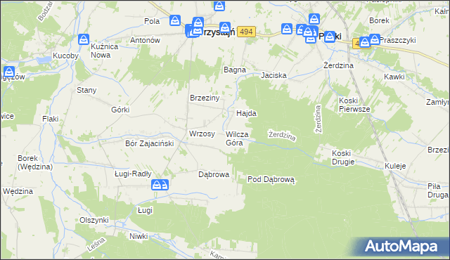 mapa Wilcza Góra gmina Przystajń, Wilcza Góra gmina Przystajń na mapie Targeo