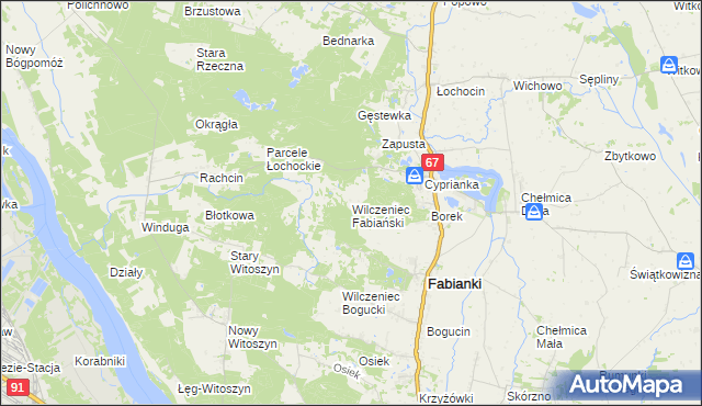 mapa Wilczeniec Fabiański, Wilczeniec Fabiański na mapie Targeo