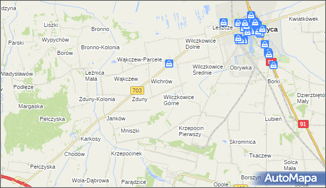 mapa Wilczkowice Górne gmina Łęczyca, Wilczkowice Górne gmina Łęczyca na mapie Targeo
