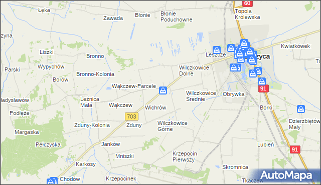 mapa Wilczkowice nad Szosą, Wilczkowice nad Szosą na mapie Targeo