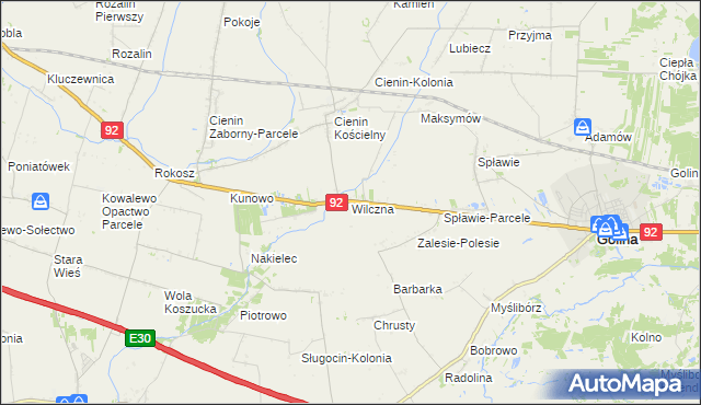 mapa Wilczna gmina Słupca, Wilczna gmina Słupca na mapie Targeo