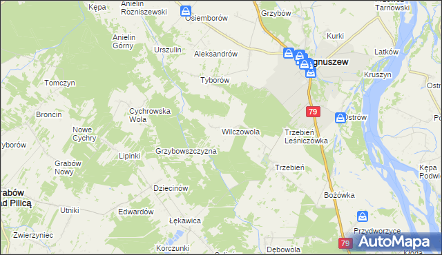 mapa Wilczowola gmina Magnuszew, Wilczowola gmina Magnuszew na mapie Targeo