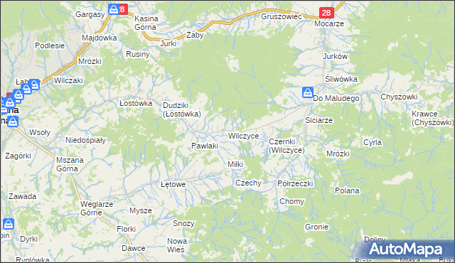 mapa Wilczyce gmina Dobra, Wilczyce gmina Dobra na mapie Targeo