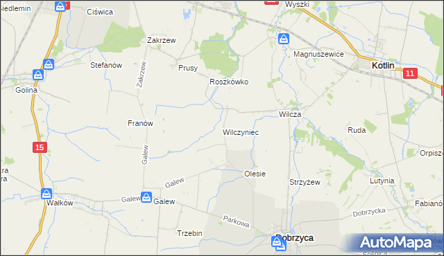 mapa Wilczyniec gmina Jarocin, Wilczyniec gmina Jarocin na mapie Targeo