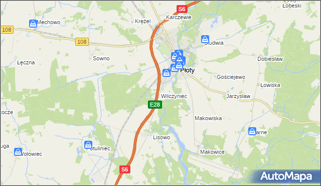 mapa Wilczyniec gmina Płoty, Wilczyniec gmina Płoty na mapie Targeo