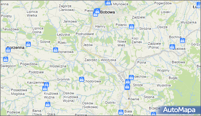 mapa Wilczyska gmina Bobowa, Wilczyska gmina Bobowa na mapie Targeo