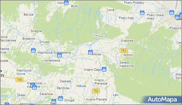 mapa Wilków gmina Bodzentyn, Wilków gmina Bodzentyn na mapie Targeo