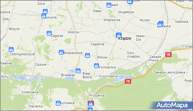 mapa Wilków gmina Irządze, Wilków gmina Irządze na mapie Targeo