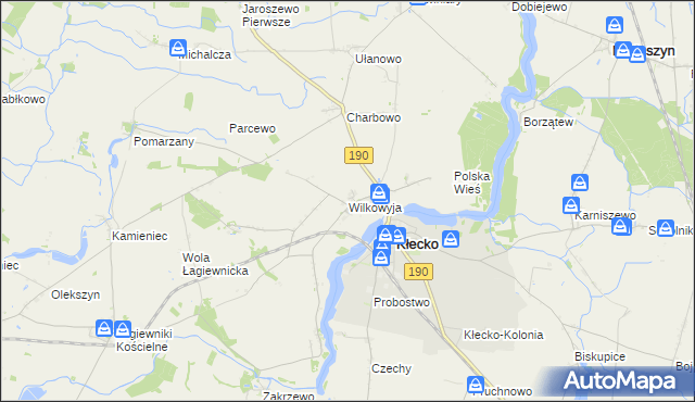 mapa Wilkowyja gmina Kłecko, Wilkowyja gmina Kłecko na mapie Targeo