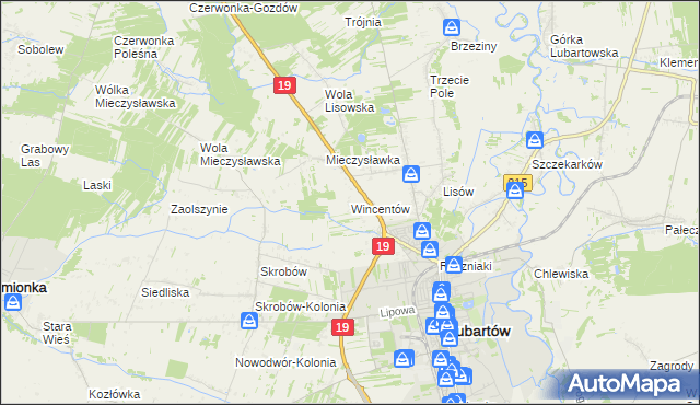 mapa Wincentów gmina Lubartów, Wincentów gmina Lubartów na mapie Targeo