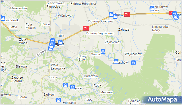 mapa Winna gmina Łagów, Winna gmina Łagów na mapie Targeo