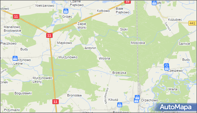 mapa Wiosna gmina Krzykosy, Wiosna gmina Krzykosy na mapie Targeo