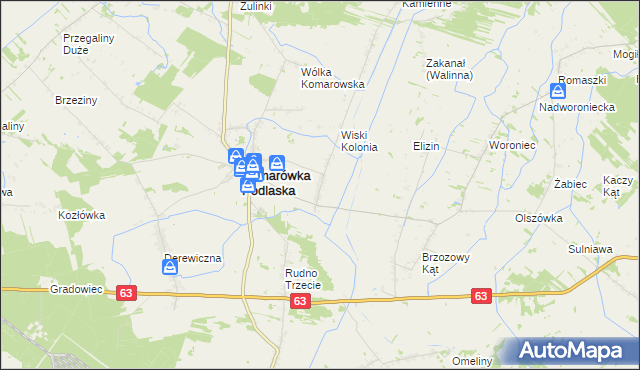 mapa Wiski gmina Komarówka Podlaska, Wiski gmina Komarówka Podlaska na mapie Targeo