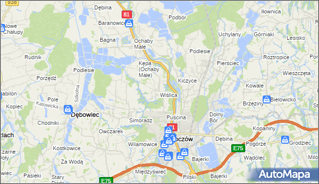 mapa Wiślica gmina Skoczów, Wiślica gmina Skoczów na mapie Targeo