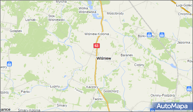 mapa Wiśniew powiat siedlecki, Wiśniew powiat siedlecki na mapie Targeo