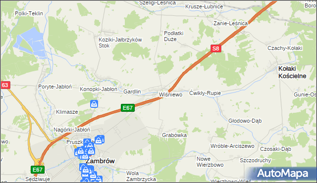 mapa Wiśniewo gmina Zambrów, Wiśniewo gmina Zambrów na mapie Targeo