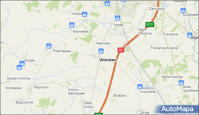 mapa Wiśniewo powiat mławski, Wiśniewo powiat mławski na mapie Targeo