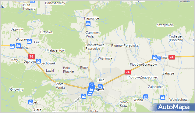 mapa Wiśniowa gmina Łagów, Wiśniowa gmina Łagów na mapie Targeo