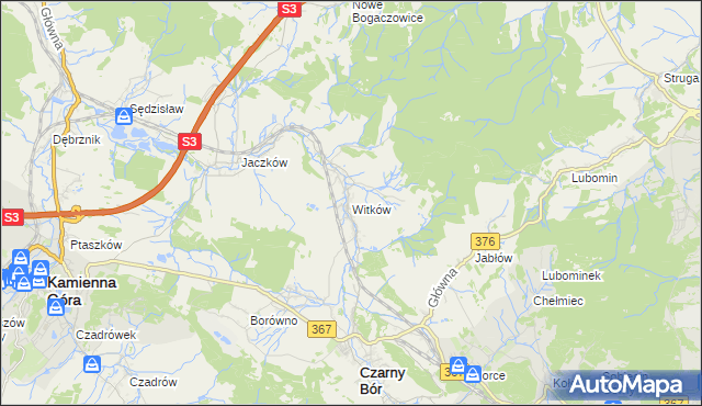 mapa Witków gmina Czarny Bór, Witków gmina Czarny Bór na mapie Targeo