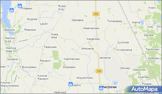 mapa Witkowice gmina Wierzbinek, Witkowice gmina Wierzbinek na mapie Targeo