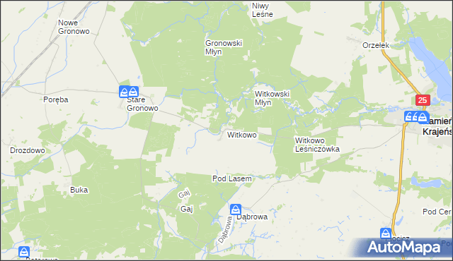 mapa Witkowo gmina Kamień Krajeński, Witkowo gmina Kamień Krajeński na mapie Targeo