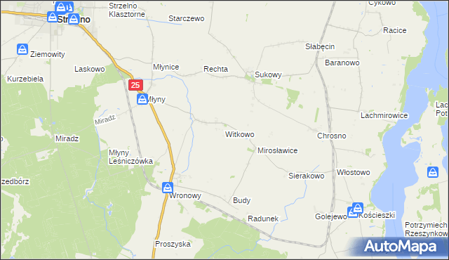 mapa Witkowo gmina Strzelno, Witkowo gmina Strzelno na mapie Targeo