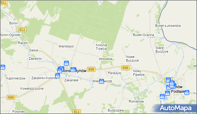 mapa Witoldów gmina Konstantynów, Witoldów gmina Konstantynów na mapie Targeo