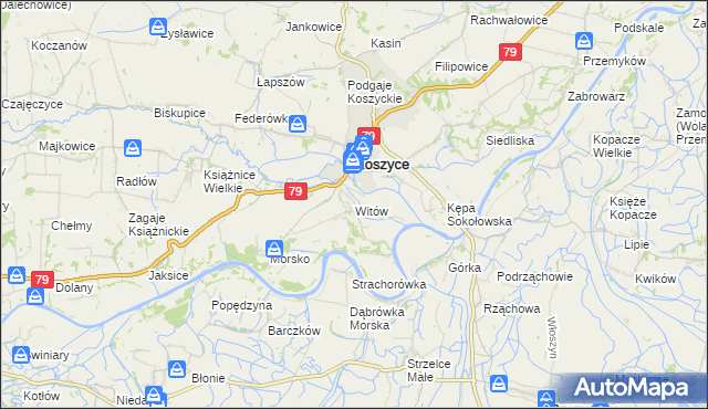 mapa Witów gmina Koszyce, Witów gmina Koszyce na mapie Targeo