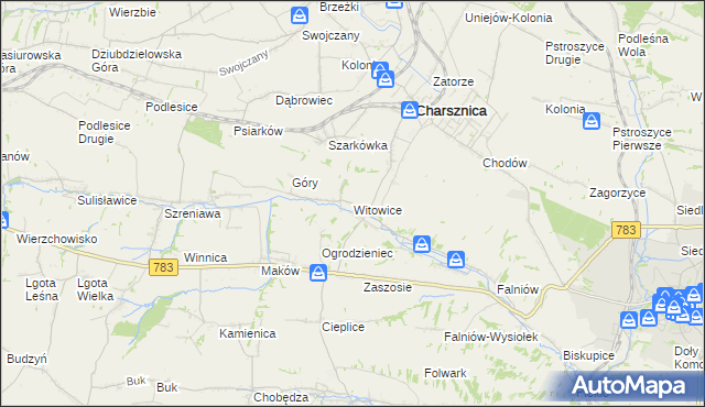 mapa Witowice gmina Charsznica, Witowice gmina Charsznica na mapie Targeo