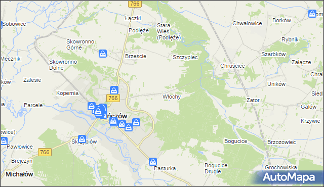 mapa Włochy gmina Pińczów, Włochy gmina Pińczów na mapie Targeo