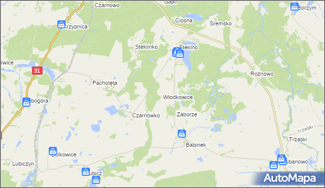 mapa Włodkowice, Włodkowice na mapie Targeo