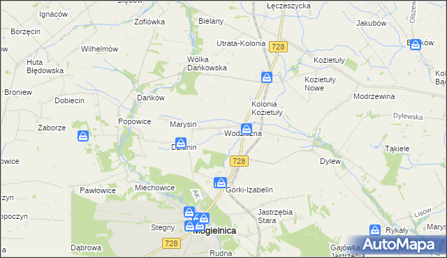 mapa Wodziczna gmina Mogielnica, Wodziczna gmina Mogielnica na mapie Targeo