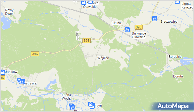 mapa Wójcice gmina Jelcz-Laskowice, Wójcice gmina Jelcz-Laskowice na mapie Targeo